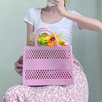 Beach Bag, Jelly Beach Bag Plastic Basket Purse, Flower Tote Bag Aesthetic, Gift Bag for Women
