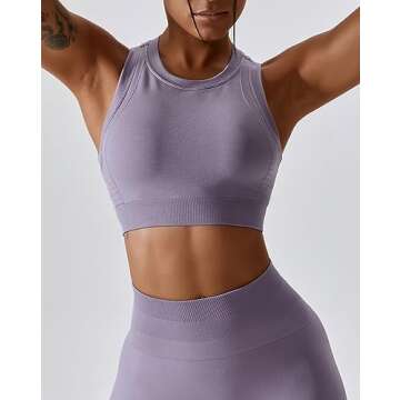 ABOCIW Workout Sets for Women, High Impact Racerback Sports Bra Crop Tops and Seamless Tummy Control High Waist Leggings 2 Piece Gym Yoga Outfits Purple Medium