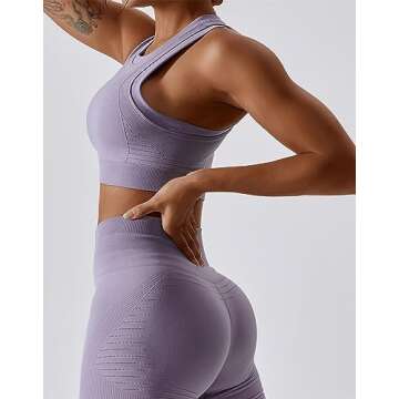 ABOCIW Workout Sets for Women, High Impact Racerback Sports Bra Crop Tops and Seamless Tummy Control High Waist Leggings 2 Piece Gym Yoga Outfits Purple Medium
