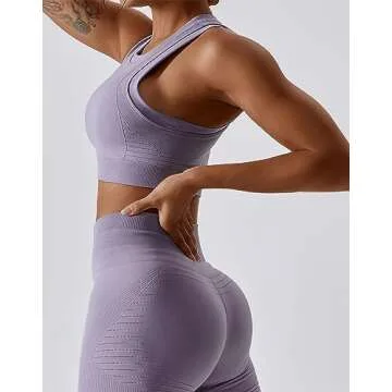 ABOCIW Workout Sets for Women, High Impact Racerback Sports Bra Crop Tops and Seamless Tummy Control High Waist Leggings 2 Piece Gym Yoga Outfits Purple Medium