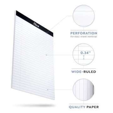 Alitte Legal Notepads 8.5 x 11, Pack of 3 - Perforated Wide Ruled Writing Pad - Premium Thick Paper,...