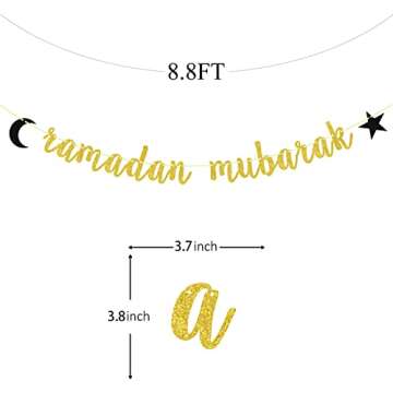 Ramadan Mubarak Banner Eid Mubarak Banner Gold GlitterEid Mubarak Decorations | Eid Mubarak Party De...