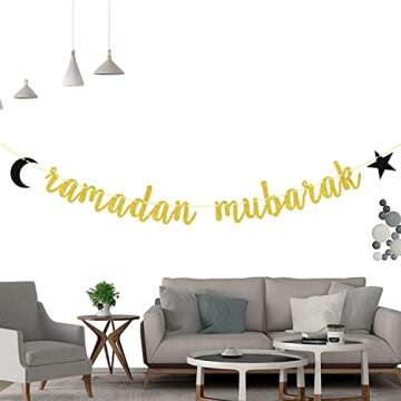 Elegant Gold Glitter Ramadan Mubarak Banner for Eid