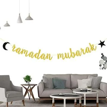 Elegant Gold Glitter Ramadan Mubarak Banner for Eid