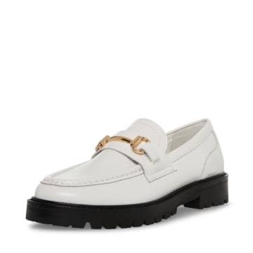 Steve Madden Women's Mistor Loafer - Elegant White Leather Slip-Ons for Style and Comfort
