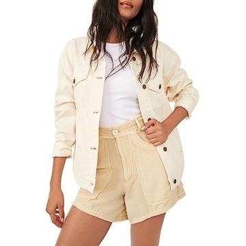 Free People Jolene Trucker Ecru Medium Stylish Jacket