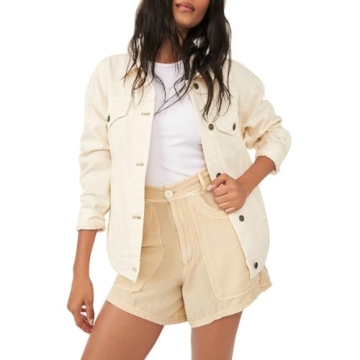 Free People Jolene Trucker Ecru Medium Stylish Jacket
