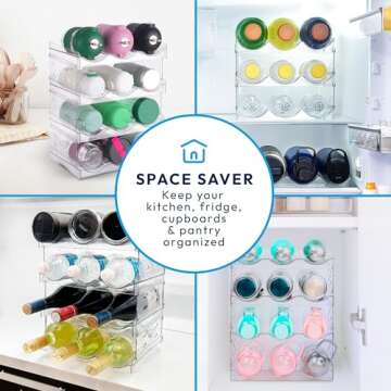 RuzeZone 4-Tier Water Bottle Organizer, Wine Rack, Water Bottle Holder, Water Bottle Organizer for Cabinet, Kitchen Organizer and Storage, Pantry Organizer, Cabinet Organizer, Fridge Organizer