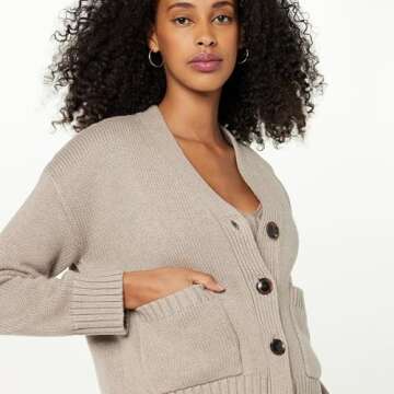 Stylish Women's Cotton Blend Chunky Cardigan in Heather Mushroom