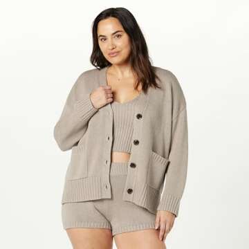 Stylish Women's Cotton Blend Chunky Cardigan in Heather Mushroom