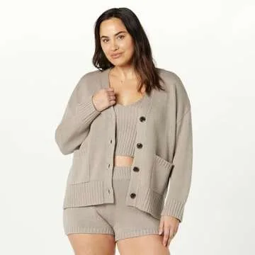 Stylish Women's Cotton Blend Chunky Cardigan in Heather Mushroom