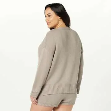 Stylish Women's Cotton Blend Chunky Cardigan in Heather Mushroom