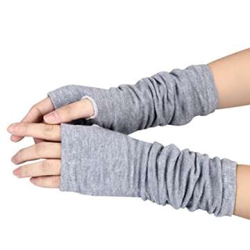 IEason Gloves, Winter Wrist Arm Hand Warmer Knitted Long Fingerless Gloves Mitten (Gray)