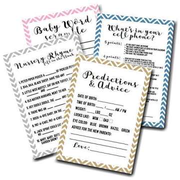 We The Party BabyShower Games Featuring 25 of Each Game: Baby Word Scramble | What's in Your Cell Phone | Nursery Rhyme Game | PREDICTIONS and Advice | Baby Shower Games for Boy or Girl