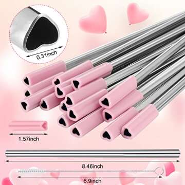 Jutom 16 Pack Heart Shaped Stainless Steel Straws with Silicone Tips – Perfect for Every Occasion!