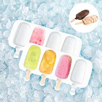 Upgraded 2 Pack Large Popsicle Molds, 4 Cavities Homemade Silicone Popsicle Molds & Ice Cake Pop Mold with 50 Wooden Sticks & 30 Self-adhesive Bags for DIY Ice Popsicle, Clear