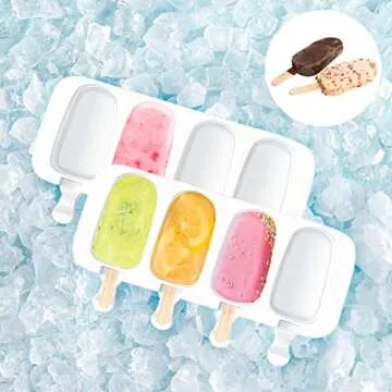 Upgraded 2 Pack Large Popsicle Molds, 4 Cavities Homemade Silicone Popsicle Molds & Ice Cake Pop Mold with 50 Wooden Sticks & 30 Self-adhesive Bags for DIY Ice Popsicle, Clear