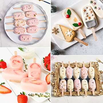 Upgraded 2 Pack Large Popsicle Molds, 4 Cavities Homemade Silicone Popsicle Molds & Ice Cake Pop Mold with 50 Wooden Sticks & 30 Self-adhesive Bags for DIY Ice Popsicle, Clear