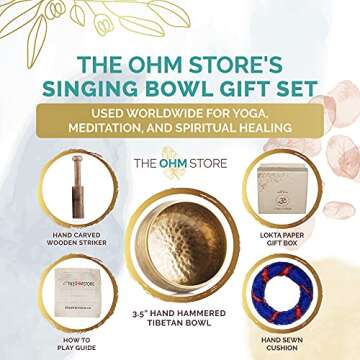 Ohm Store Tibetan Singing Bowl Set — Meditation Sound Bath Bowl and Wooden Striker with Lokta Gift...