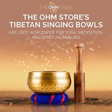 Ohm Store Tibetan Singing Bowl Set — Meditation Sound Bath Bowl and Wooden Striker with Lokta Gift Box — Hand Hammered Nepali Instrument for Yoga, Chakra Healing and Stress Relief