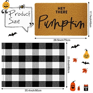 Fabbay 2 Pcs St. Patrick's Day Welcome Doormat Layered Buffalo Plaid Rug Shamrocks Coir Mats for Irish Clover Entrance Door Porch Indoor Outdoor Decor(Plaid, Hey There Pumpkin,Black, White)