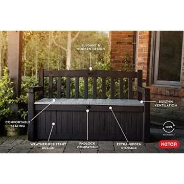 Keter 70 Gallon Storage Bench for Patio and Outdoor Seating