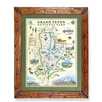 Grand Teton National Park Map Poster – 18x24 Vintage-Style Lithographic Print with Soy-Based Inks ...