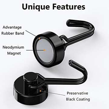 Tohoer Magnetic Hooks, Neodymium Magnets Hook Heavy Duty 30LBS with Rust Proof for Fridge, Refrigera...