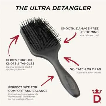 Denman Tangle Tamer Ultra (Black) Detangling Paddle Brush For Curly Hair And Black Natural Hair - use with both Wet & Dry Hair, D90L