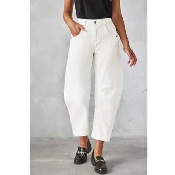 GRAPENT High Rise Jeans for Women Crop Jeans for Women Womens Baggy Pants Jeans Women High Waisted Women's Jeans Jean Outfits for Women Color Cream White Medium Size 8 Size 10