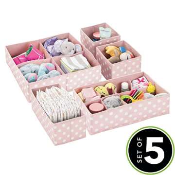 mDesign Set of 5 Storage Boxes – Kids Storage Ideal for Baby Clothes and Diapers – Also Suitable as Toy Storage Unit – Light Pink and White