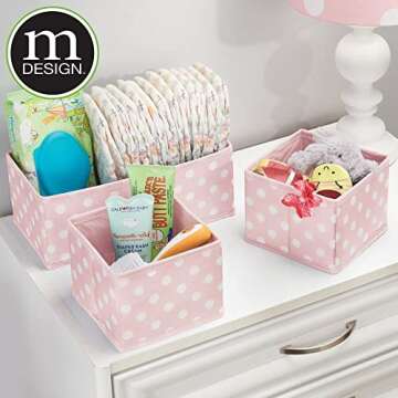 mDesign Set of 5 Storage Boxes – Kids Storage Ideal for Baby Clothes and Diapers – Also Suitable as Toy Storage Unit – Light Pink and White