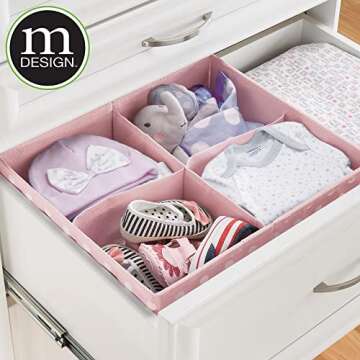 mDesign Set of 5 Storage Boxes – Kids Storage Ideal for Baby Clothes and Diapers – Also Suitable as Toy Storage Unit – Light Pink and White