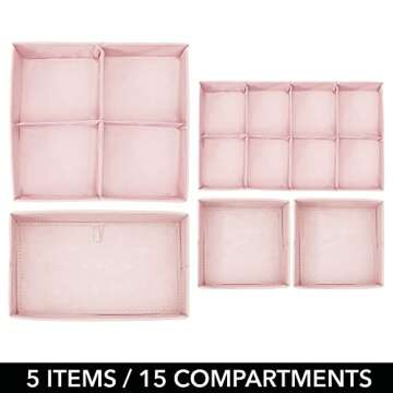 mDesign Set of 5 Storage Boxes – Kids Storage Ideal for Baby Clothes and Diapers – Also Suitable as Toy Storage Unit – Light Pink and White