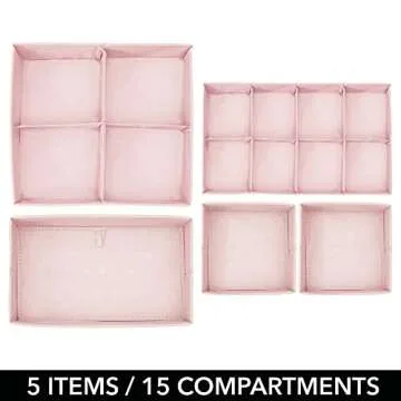 mDesign Set of 5 Storage Boxes – Kids Storage Ideal for Baby Clothes and Diapers – Also Suitable as Toy Storage Unit – Light Pink and White