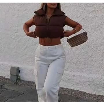 Stylish HOULENGS Women's Crop Puffer Vest for Winter Wear