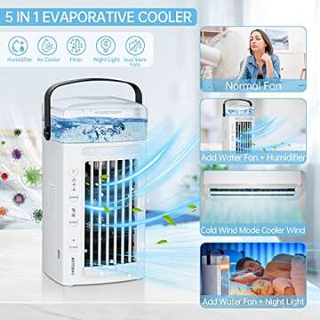 Portable Air Conditioner Fan, Personal Air Cooler with 3 Speeds, Mini Evaporative Desktop Air Humidifier Misting Cooler Fan for Room Home Office