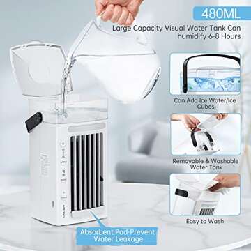 Portable Air Conditioner Fan, Personal Air Cooler with 3 Speeds, Mini Evaporative Desktop Air Humidifier Misting Cooler Fan for Room Home Office