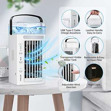 Portable Air Conditioner Fan, Personal Air Cooler with 3 Speeds, Mini Evaporative Desktop Air Humidifier Misting Cooler Fan for Room Home Office
