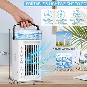 Portable Air Conditioner Fan, Personal Air Cooler with 3 Speeds, Mini Evaporative Desktop Air Humidifier Misting Cooler Fan for Room Home Office