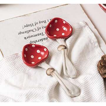 RESVUGA Cute Mushroom Spoons - Soup Spoon Set of 2, Safety Matt Ceramics - Use for Dessert, Breakfast, Soup.