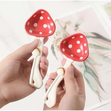 RESVUGA Cute Mushroom Spoons - Soup Spoon Set of 2, Safety Matt Ceramics - Use for Dessert, Breakfast, Soup.