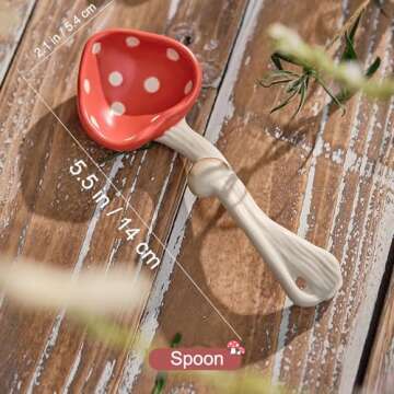 RESVUGA Cute Mushroom Spoons - Soup Spoon Set of 2, Safety Matt Ceramics - Use for Dessert, Breakfast, Soup.