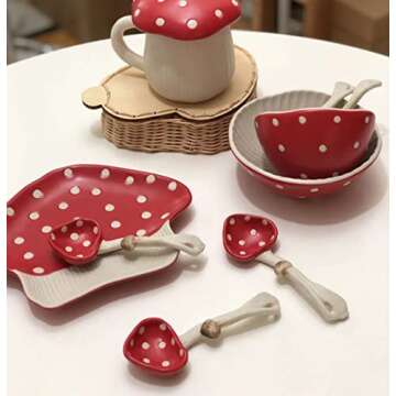 RESVUGA Cute Mushroom Spoons - Soup Spoon Set of 2, Safety Matt Ceramics - Use for Dessert, Breakfast, Soup.