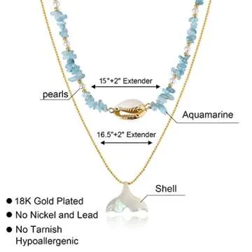 Raicegs Aquamarine Beads Necklace for Women and Teens