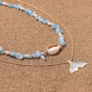 Raicegs Aquamarine Beads Necklace for Women and Teens