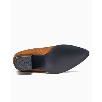 Coutgo Women's Pointed Toe Ankle Boots Chunky Block Heel Side Tassel Western Winter Booties With Zipper