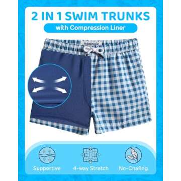 maamgic Boys Swim Trunks with Compression Liner Toddler Boy Swimsuit Quick Dry 4-Way Stretch Swimmin...