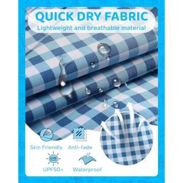 maamgic Boys Swim Trunks with Compression Liner Toddler Boy Swimsuit Quick Dry 4-Way Stretch Swimming Trunks Check Blue 10-12 Years