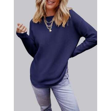 MEROKEETY Women's Navy Long Sleeve Oversized Sweater